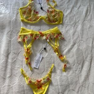 NWT For Love And Lemons Yellow Floral Lingerie Set